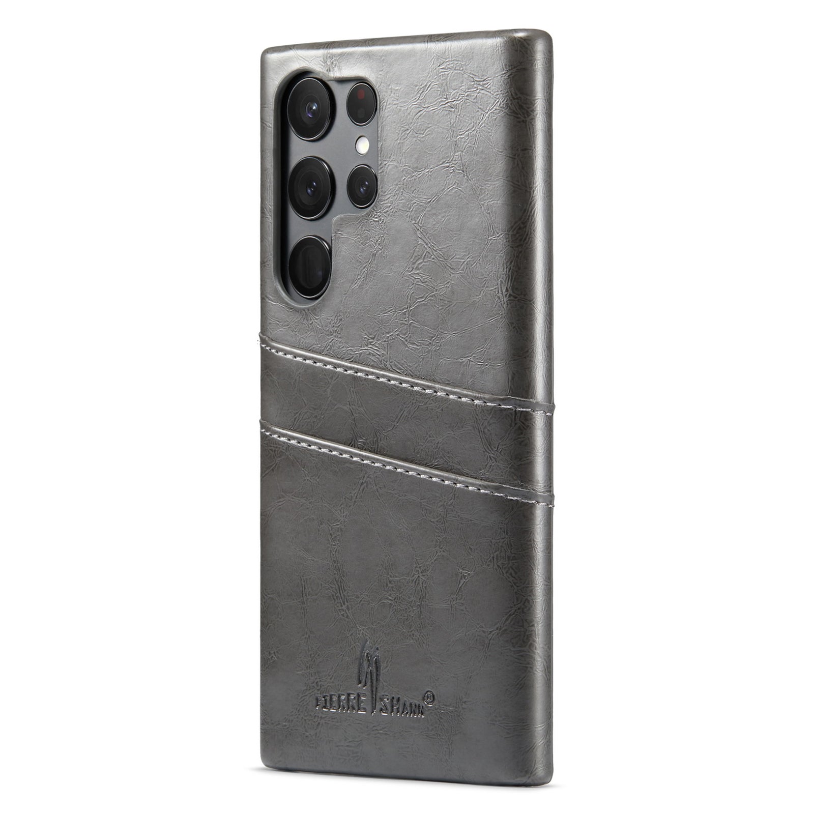 FIERRE SHANN For Samsung Galaxy S23 Ultra Cell Phone Case Oil Wax Card Holder Leather Coated PC Cover FIERRE SHANN For Samsung Galaxy S23 Ultra Cell Phone Case Oil Wax Card Holder Leather Coated PC Cover